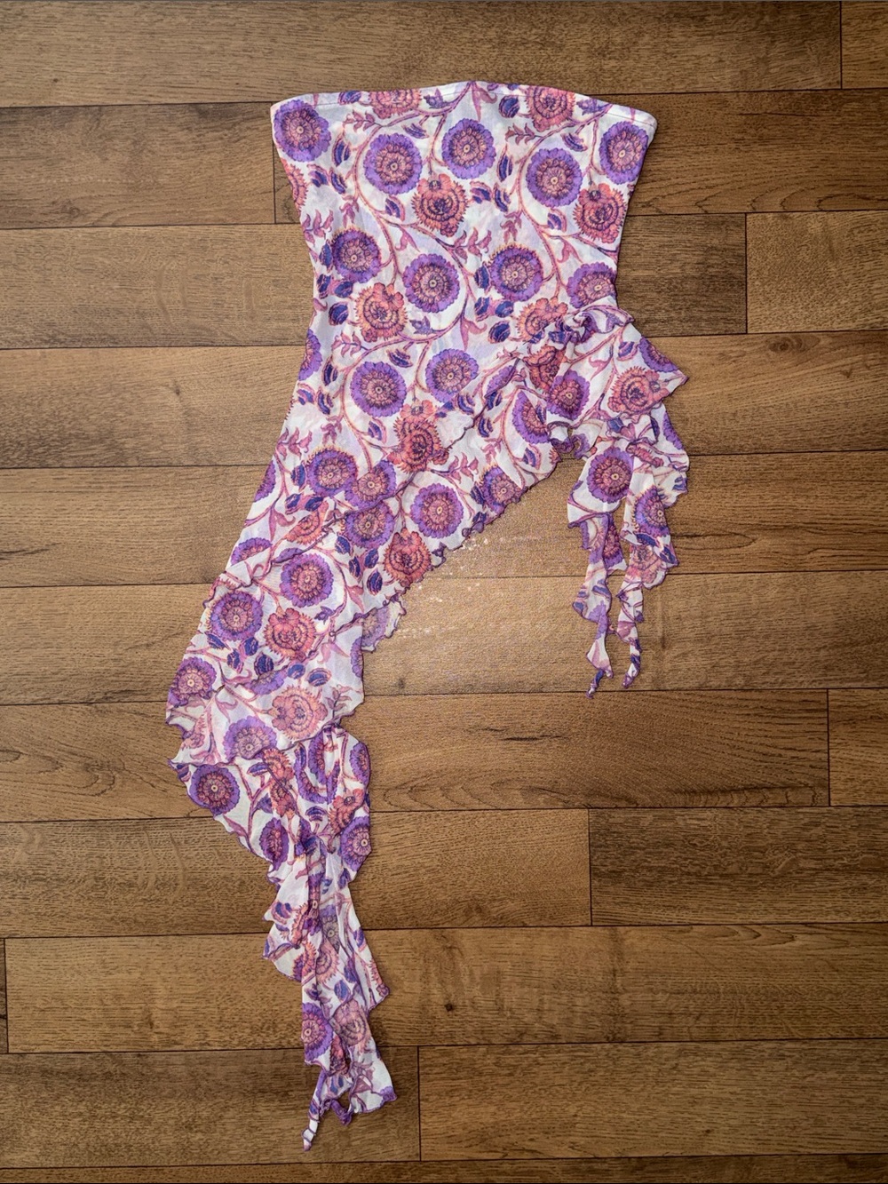 Free People Size Small Taylor Tube Top Floral Print Asymmetrical Hem Micro Mesh
